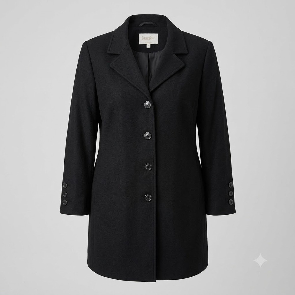 Laundry by Shelli Segal Womens 1X Black Wool Blend Button Front Mid Length Coat